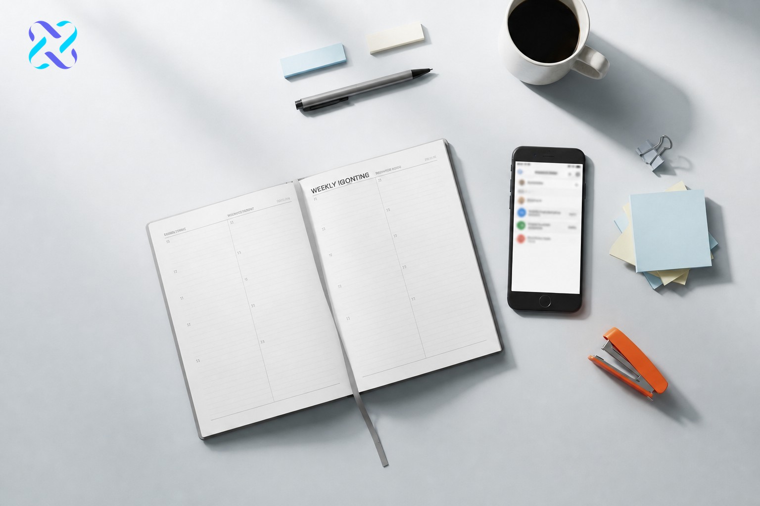 Organised weekly planner and smartphone on a clean desk representing a scheduled local review management routine