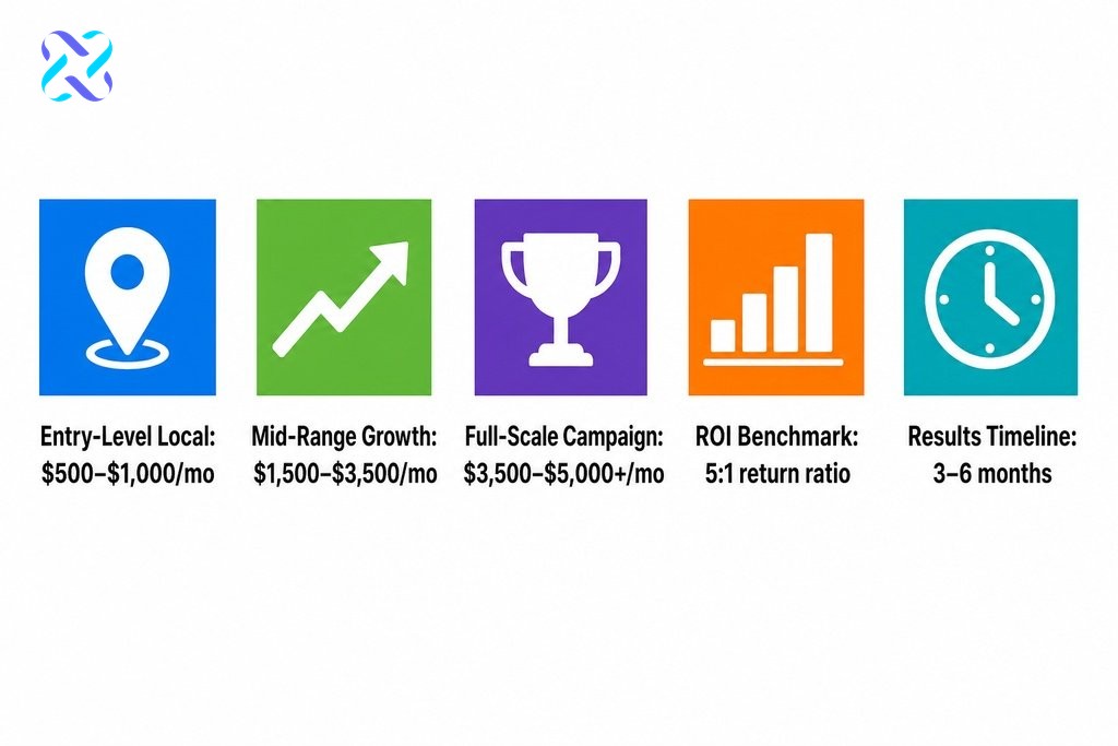 Three monthly SEO pricing tiers for Vancouver small businesses: entry-level $500–$1,000, mid-range $1,500–$3,500, full-scale